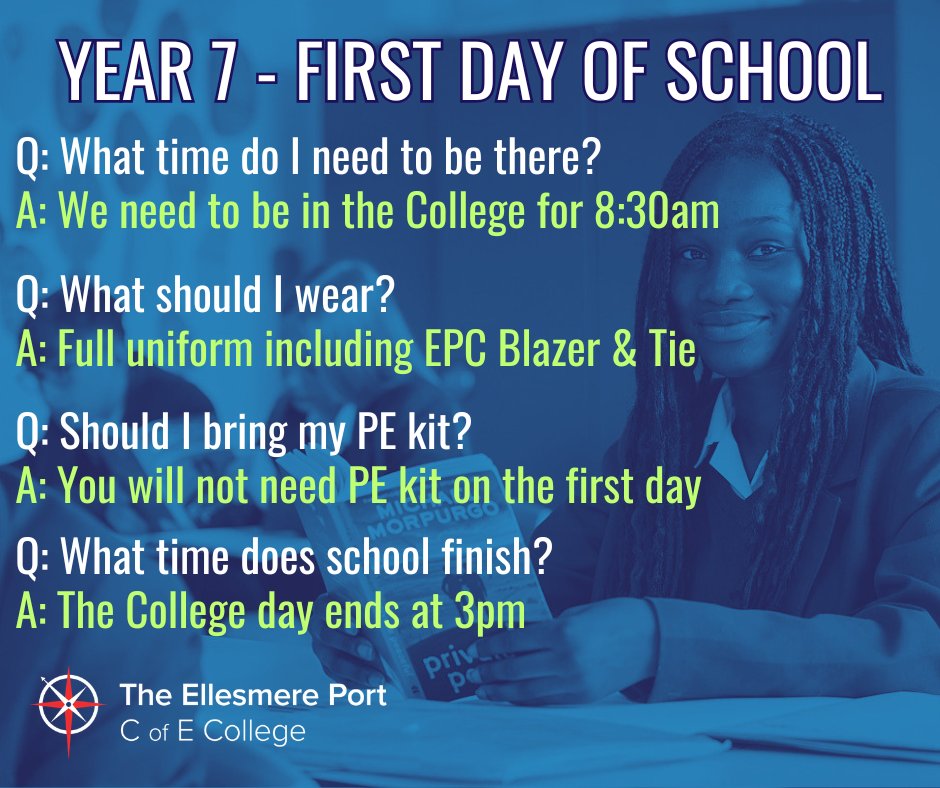 TheEPCollege's tweet photo. The countdown is on! ✨🤩

We can't wait to welcome our new Year 7 students into the EPC family on Wednesday 2nd September.

To help you prepare, we've put together a handy checklist answering some of the questions you may have. 👇

#Year7 #BackToSchool #EPCFamily #BeMore https://t.co/f8EjvDp7SW