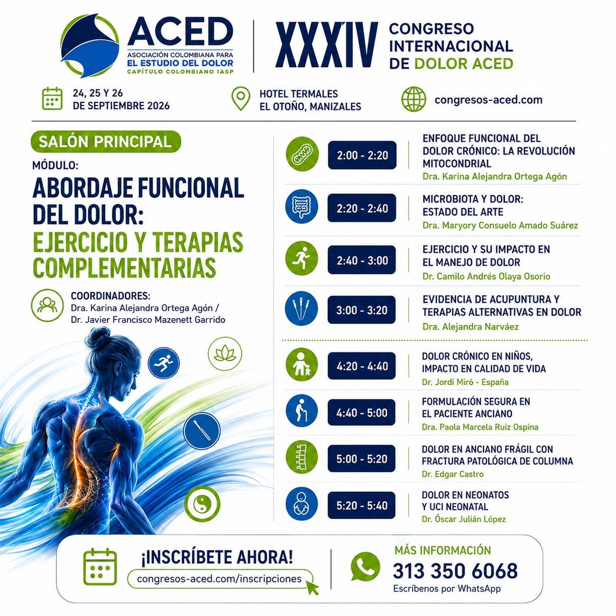 DolorACED's tweet photo. El manejo del dolor está evolucionando. Conoce la evidencia sobre ejercicio terapéutico, microbiota, función mitocondrial y terapias complementarias en el XXXIV Congreso Internacional de Dolor ACED.
📅 24-26 Sept.
🔗 https://t.co/X2FLwqsVIa
#Dolor #ACED #IASP #PainMedicine https://t.co/NcOE7yYFKQ