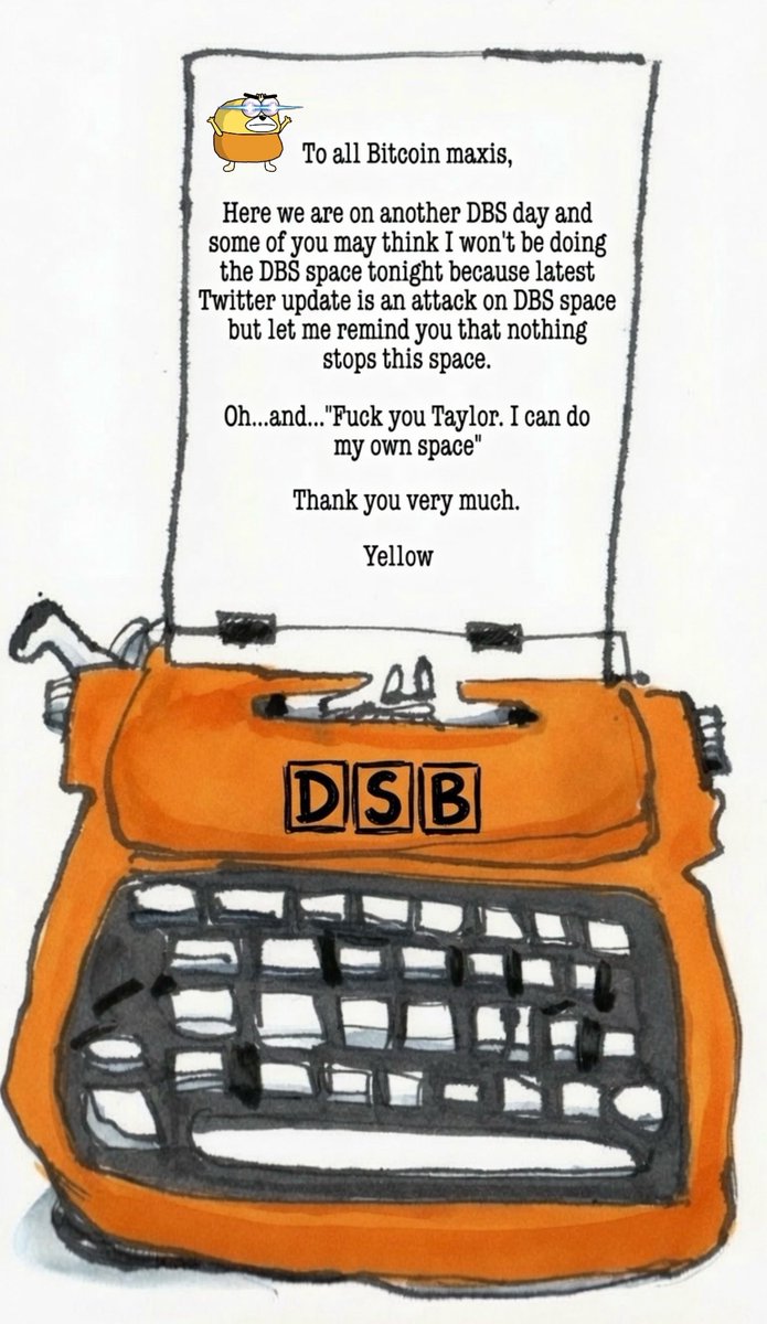 imabearhunter's tweet photo. Some men negotiate with Twitter updates.
Yellow issues formal correspondence.
Typed, signed, and non-negotiable.
The space goes on.
See you tonight 🎙🟠📜
Happy #DSB day 🥳 https://t.co/6LWDERRmZq