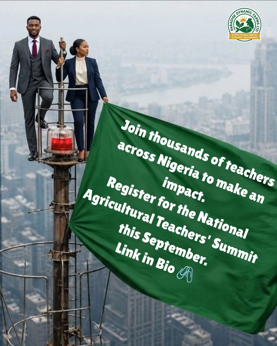 pdfarms_48's tweet photo. Nigeria's agricultural future depends on the teachers preparing the next generation.
Join the National Agricultural Teachers' Summit this September to gain practical skill, strategies, and the opportunity to earn rewards for real impact.
Register today via the link in our bio. https://t.co/wSjGnKOsDM