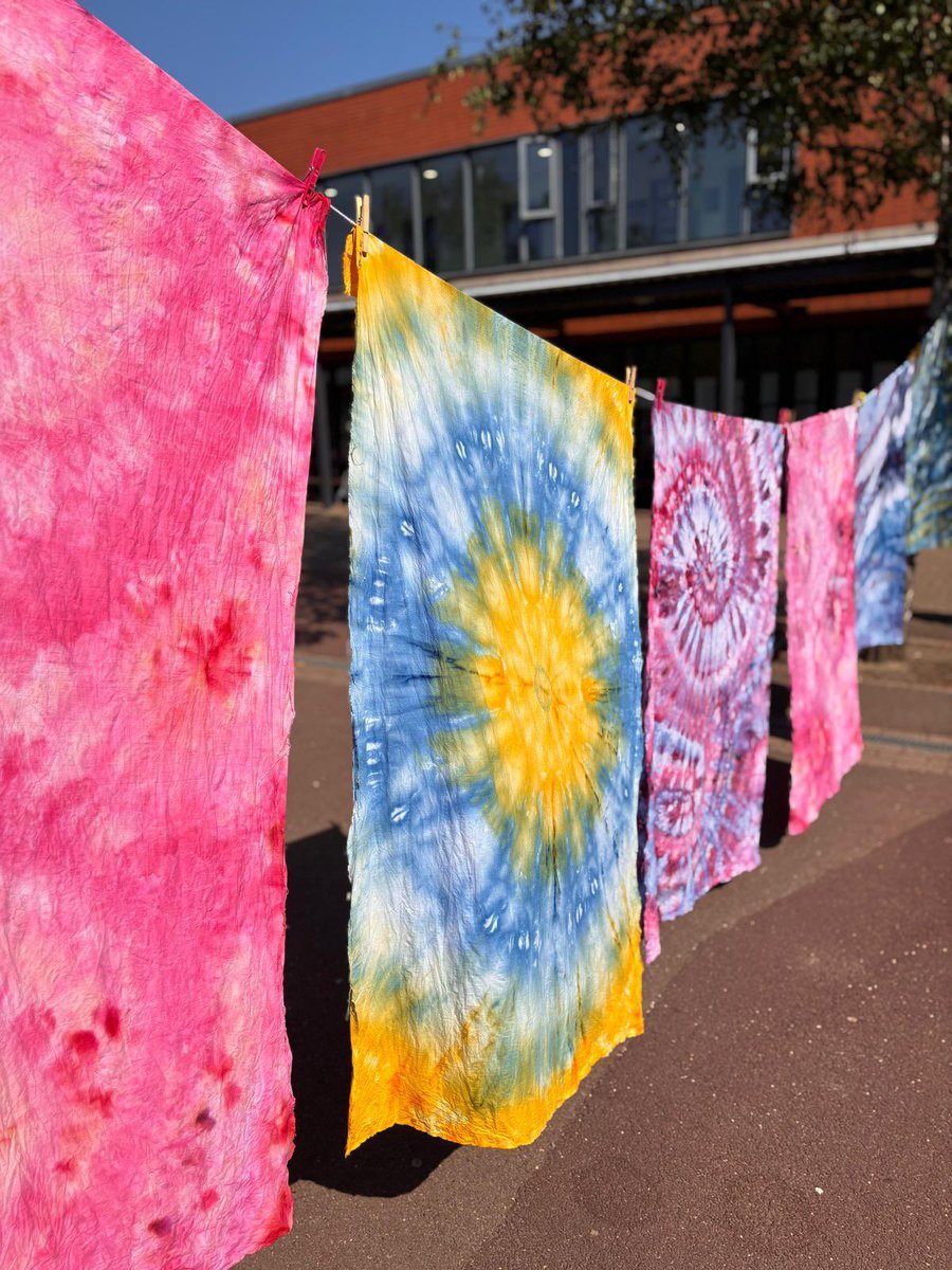 OrielHighSchool's tweet photo. Beautiful outcomes from our tie-dying group!! Looked stunning in our sunny courtyard this morning!! ๐ #ActivitiesWeek2026 https://t.co/Kq4PNGP7hd