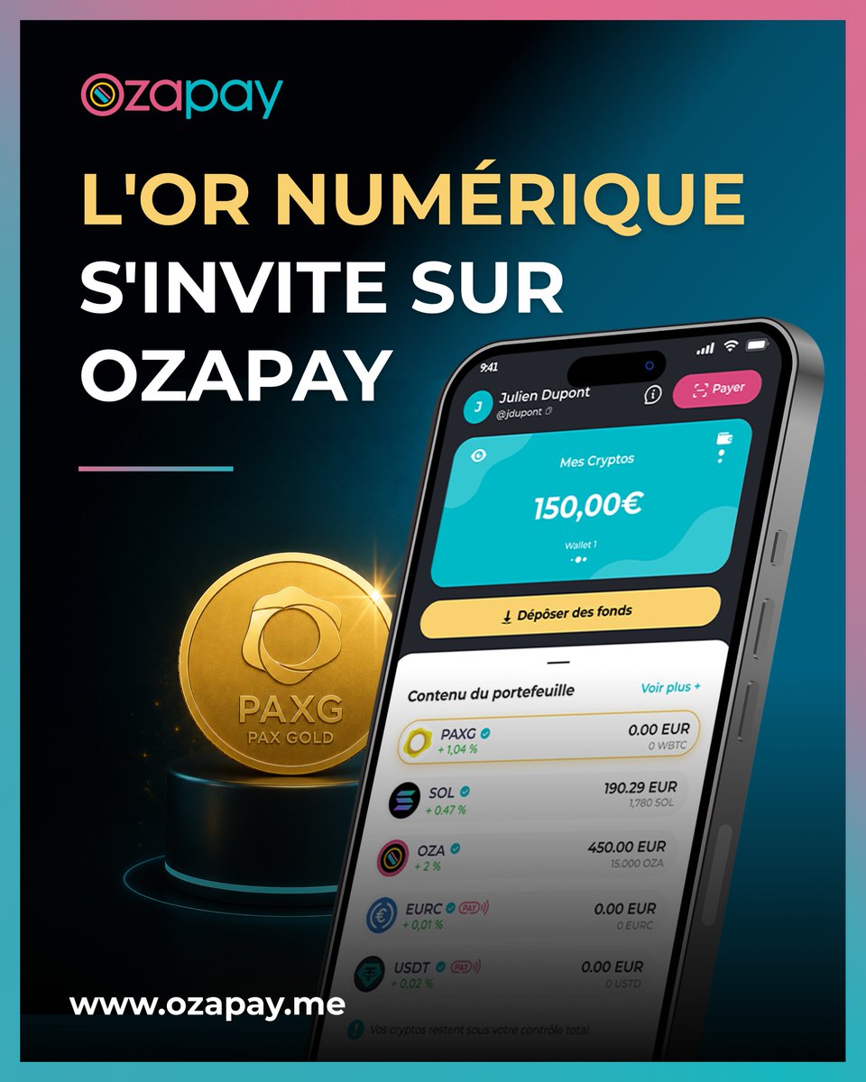 ozapay_officiel's tweet photo. 🥇 L'or numérique est arrivé sur Ozapay.

PAXG rejoint votre portefeuille et vous permet d'accéder à un actif adossé à de l'or physique, directement depuis l'application.

Plus d'actifs, plus de possibilités, toujours avec la simplicité d'Ozapay.

🌐 https://t.co/Z2OYfqseWO

#Ozapay #PAXG #DigitalGold #Crypto #Web3