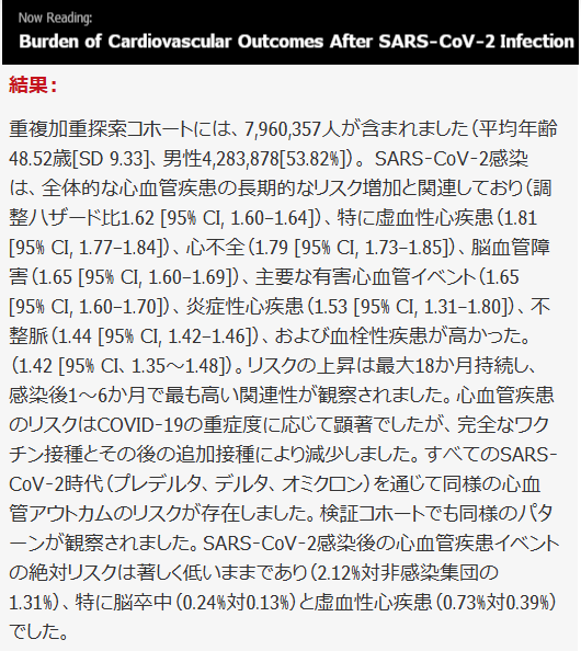 digidigidaisy's tweet photo. @Chappy16255974 @dmyosshie コロナ感染者で心血管疾患リスクが長期的に高かったとさ
未接種感染＞接種感染＞未感染(接種者多い)の順で https://t.co/G3LcRGdQbG