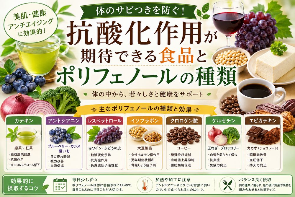 supples_info's tweet photo. 「PR」   
抗酸化作用が期待できる食品とポリフェノールの種類   
▼詳細はこちら  
 https://t.co/D90wEX2f55 https://t.co/e6ztg0XENK