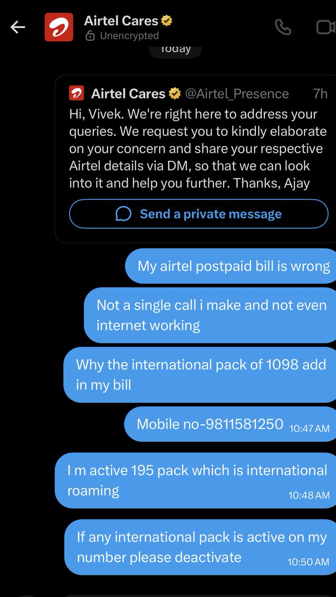 vivekims4's tweet photo. Now see the customer support from Airtel you will be happy because they do nothing is your problem just like priority no reply from 7 hr nice @airtelindia @Airtel_Presence https://t.co/9RH8UErH2M