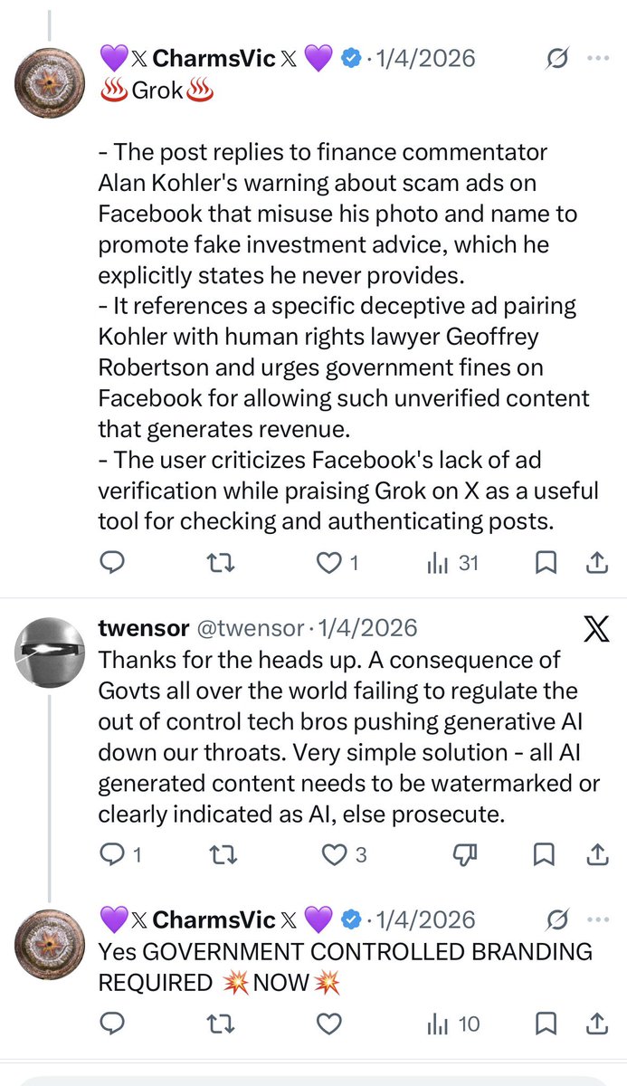 CharmsYahoo's tweet photo. Hijacked economist’s impersonation scams warning https://t.co/KdsWWz6iXG

One using Alan Kohler @AlanKohler and Geoffrey Robertson contrived action against CEO ComBank 
Small investment with guaranteed growth that fast market dealing can generate profit growth 
It seemed very plausible and I fell for it - luckily my son said that’s a scam. Then found on 𝕏 Alan Kohlers own post 
I was able to stop the transfer of $300 on debit card  and bank issued new card new number. So they didn’t get any money

When reported to Facebook that it was a scam and Alan Kohler called it out on 𝕏 Twitter 
Fb reply

Not against our community standards!!!