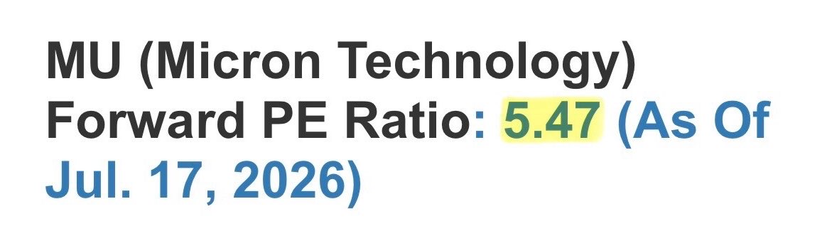 SmallCapSnipa's tweet photo. $MU forward PE ratio is 5.47

JP. Morgan projects AI memory share as a percentage of CSP capex to be 73% in 2027

Figure around $700-$800 billion at current capex projections https://t.co/KLakNiY6sg