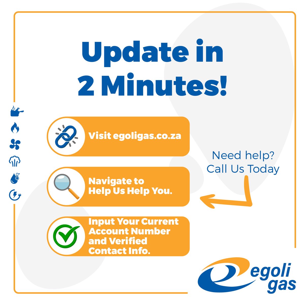EgoliGas's tweet photo. Head over to https://t.co/FVKwGk8T6g, navigate to "Help Us Help You," and input your current info. Simple as that! Thank you for helping us serve you better! #EgoliGas #DataSecurity #GoDigital #Joburg #CustomerCare https://t.co/hr8l9YHLMg