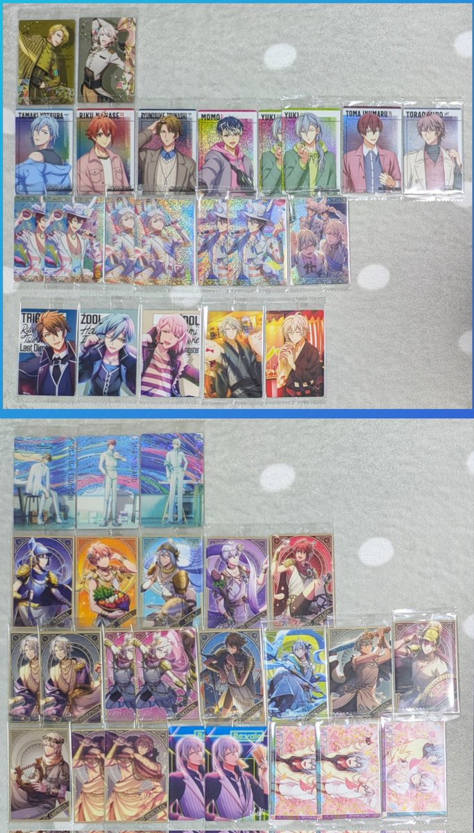 985256Kim's tweet photo. 【交換】アイドリッシュセブン アイナナ ウエハース

【譲】
一織 大和 三月 環 壮五 ナギ 陸 楽 天 龍之介 百 千 悠 トウマ 巳波 虎於

【求】各１
過去弾(画像6枚目参照)

箔⇔箔の交換。
箔に対してこちらN(2枚)提供可。
ご希望の物は画像にお印をつけてご提示ください。
郵送。
→ https://t.co/5L0xofzunw
