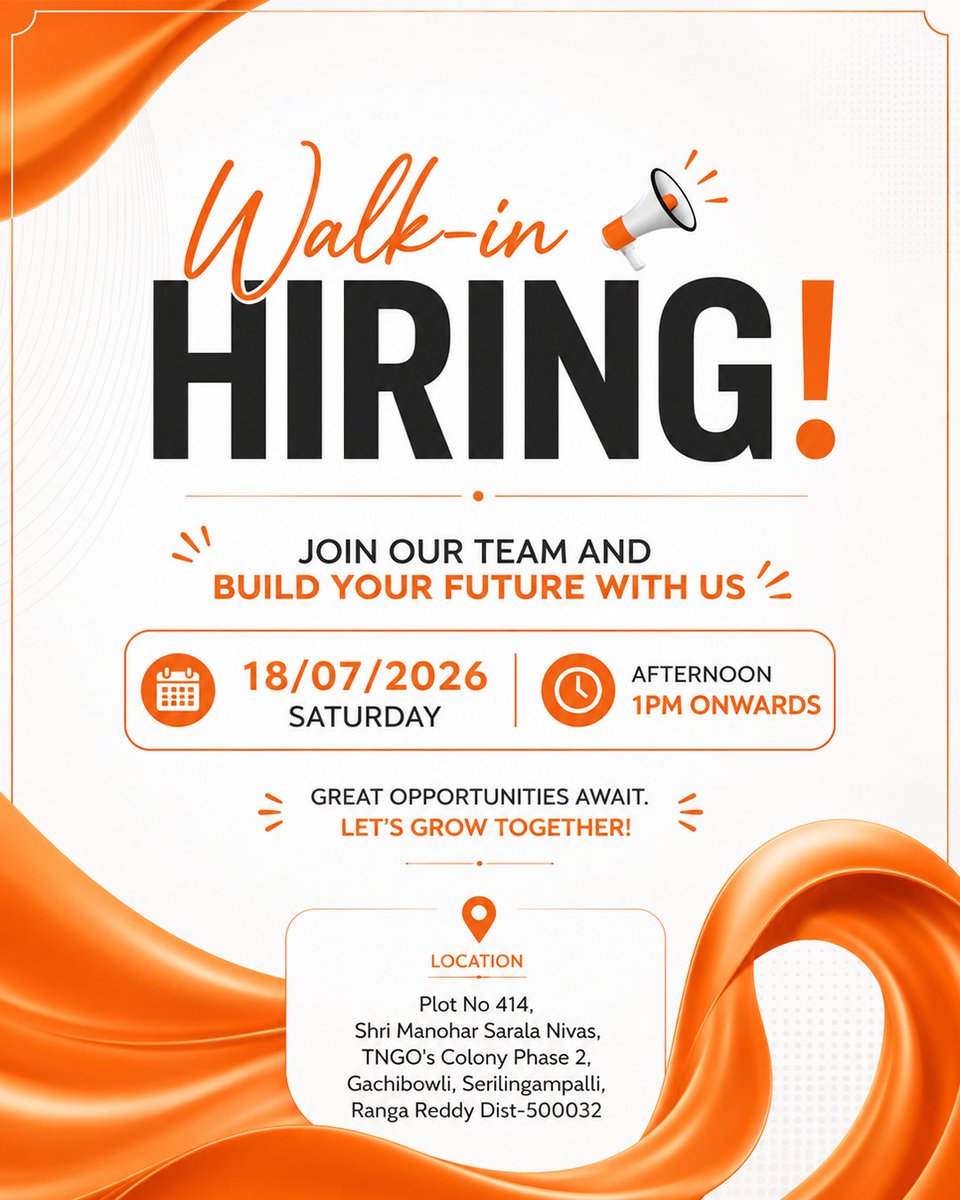 AppShata's tweet photo. New Office. New Opportunities. One Big Day. 🚀

This Saturday marks a special milestone as Shata opens the doors to its new office and to new careers!

🪔 Office Opening: 10:00 AM onwards
💼 Walk-in Hiring: 1:00 PM onwards
📅 18 July 2026 (Saturday) https://t.co/0MFYCMPhFq