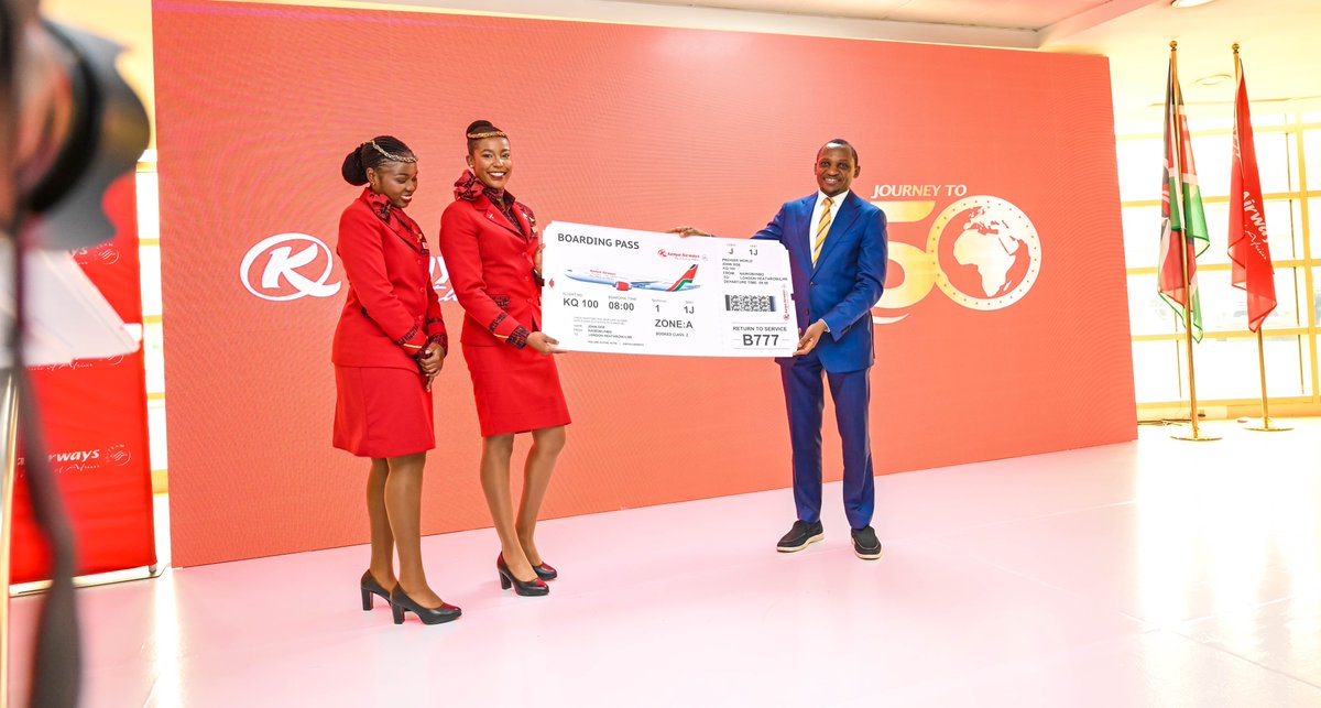 davis_chirchir's tweet photo. Today, we celebrated a defining milestone in Kenya's aviation journey with the return of the Boeing 777-300ER to the Kenya Airways fleet.

The aircraft immediately strengthens our long-haul operations on the Nairobi–London Heathrow route, expands passenger and cargo capacity, and enhances our ability to connect Kenya to global markets.

The additional cargo capacity will provide our exporters, particularly in horticulture, fresh produce, fisheries, and manufacturing, with more reliable access to international markets, creating jobs, supporting businesses, and driving economic growth.

As Government, we are complementing this fleet expansion by accelerating the modernisation of Jomo Kenyatta International Airport. Through upgraded airfield infrastructure, expanded terminals, modern baggage and security systems, and increased aircraft parking capacity, we are positioning JKIA to grow from handling 7.5 million to approximately 22 million passengers annually while reinforcing Nairobi's status as the preferred gateway to East and Central Africa.

At the same time, we remain committed to strengthening Kenya Airways through strategic reforms, a stronger balance sheet, the pursuit of a strategic investor, and policies that will ensure the airline remains commercially sustainable, competitive, and profitable.

Kenya is open for business. We are investing in world-class aviation infrastructure, strengthening our national carrier, and building a transport ecosystem that powers trade, tourism, investment, and regional integration.