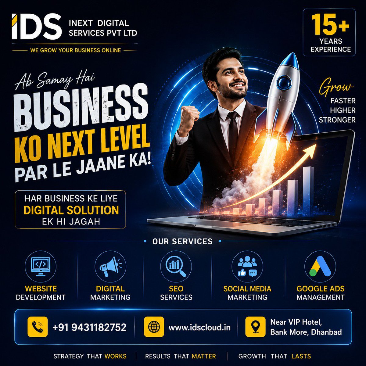 idspvtltd's tweet photo. 🚀 Business ko le jaayein NEXT LEVEL par! 📈✨
With 15+ years of experience, IDS is your one-stop shop for Website Development, SEO, Google Ads, and Social Media Marketing. 💻🎯
#IDS #DigitalMarketing #WebDev #SEO #GoogleAds #Dhanbad #BusinessGrowth https://t.co/QtHk0oojRK