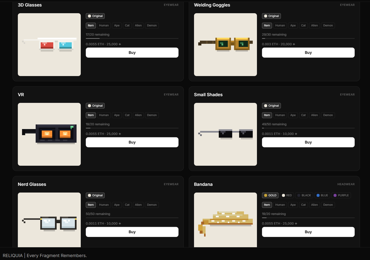 CryptoIranian's tweet photo. 8 @reliquiaoneth skeletons fully formed...
now time to accessorize😂

pick yer glasses, bandana or new skin materials...
all added fully #onchain to yer piece
#FOC https://t.co/3rxASloPaA