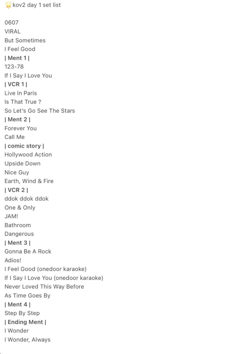 6nexdo's tweet photo. Kov2 day1 set list !! https://t.co/IKTmmgceDh