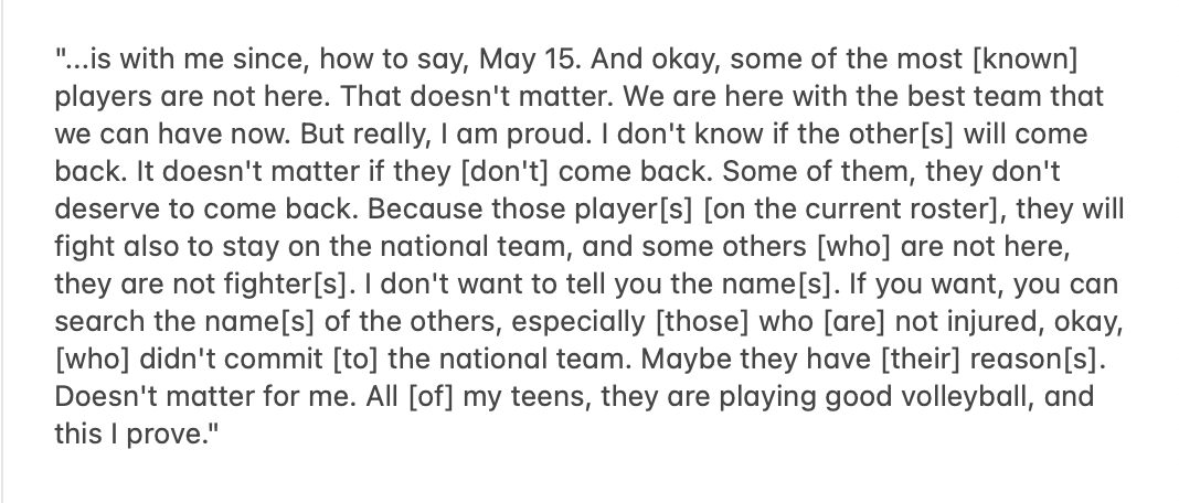 mushroomzuru's tweet photo. "It doesn't matter if they [don't] come back. Some of them, they don't deserve to come back."

i feel for Coach Frigoni. twice pa lang siya nabigyan ng chance na "complete" yung "best" team: MWCh 2025, SEA Games 2025 😵

#AlasPilipinas #LabanPilipinas #LabanAlas https://t.co/0ziAFU2fOn