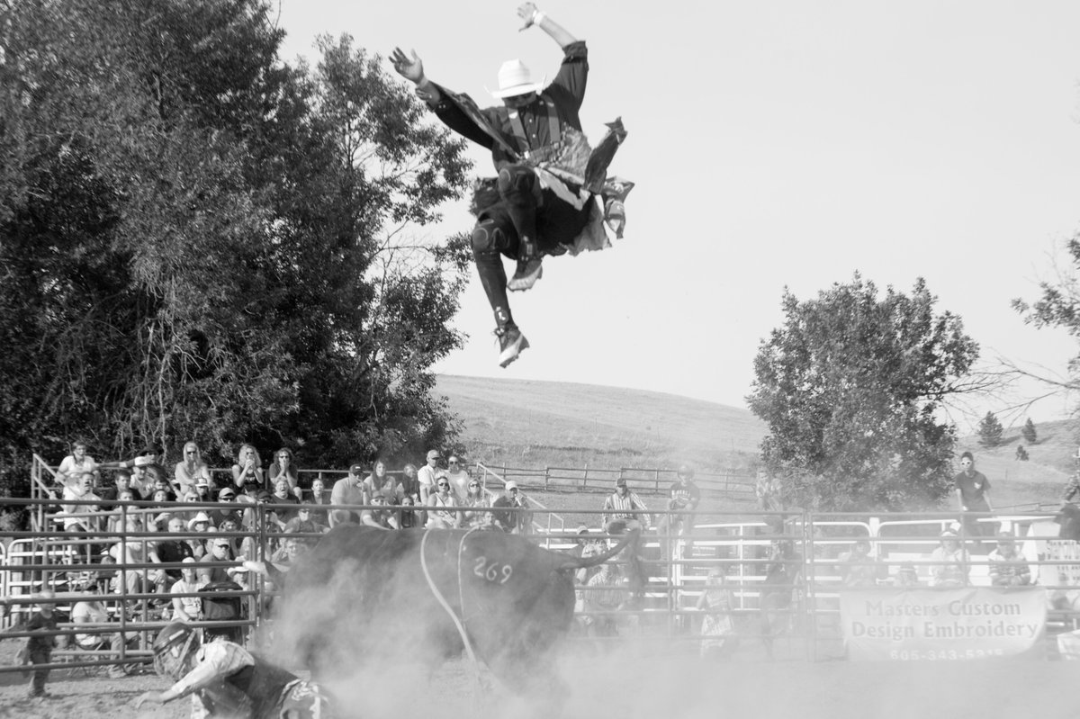 elgallo7's tweet photo. "A bison huh? 8 feet in the air?" and the bull said, "Hold my beer." Dayton Spiel, 2016 Bothwell Benefit Bull Riding, Rapid City, SD #FridayPhoto https://t.co/eOUtLbWnDw