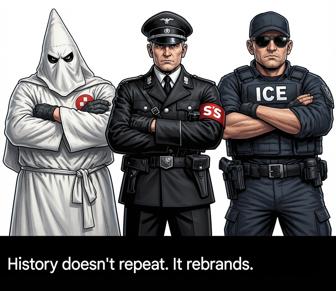 maddenifico's tweet photo. The question of what you would have done during the Nazi occupation is no longer rhetorical. Your current actions are your answer:

With people being kidnapped and murdered in cold-blood in the streets of America by the government; with concentration camps being built across the US; with plots to steal elections and usurp democracy currently in progress — under Trump, America has become a facsimile of 1938 Germany.