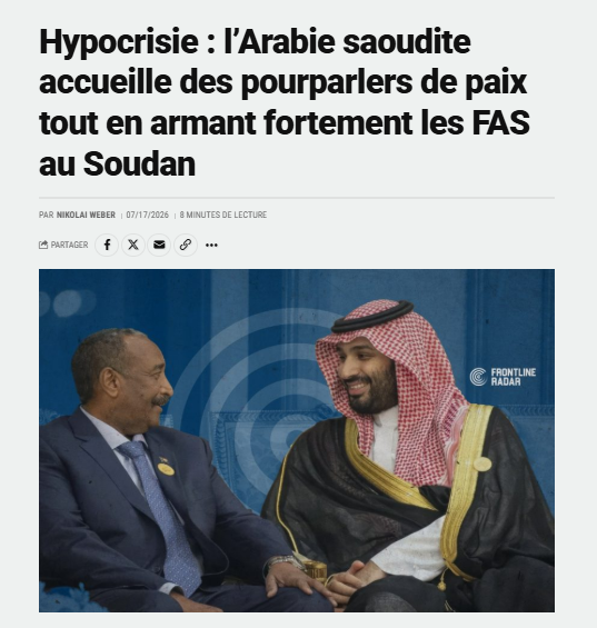 LouFrance75's tweet photo. Les médias n'en parlent pas, pourtant ce sujet est TRÈS IMPORTANT pour l'équilibre mondial ❗️

Imaginez : des pays qui se disent médiateurs de paix tout en jouant un double jeu dangereux. 
C’est exactement ce qui se passe au Soudan.

Contexte simple :
Depuis avril 2023, le Soudan est en guerre civile entre :
- L’armée régulière (ANS) du général al-Burhan (à Port-Soudan).
- Les Forces de soutien rapide (RSF) de Hemedti.

Plus de 150 000 morts, des millions affamés.

Le double jeu des trois pays :
- Arabie saoudite (MBS) : Elle organise les pourparlers de paix à Djeddah en se présentant comme « médiateur honnête ».
En même temps, elle finance massivement l’armée de Burhan via le Pakistan (1,5 milliard de dollars d’armes : JF-17, 200+ drones, défense anti-aérienne) et verse 3,21 milliards de dollars d’« aide » qui soutient le budget de guerre de Port-Soudan.

- Pakistan : Il sert d’intermédiaire dans la livraison d’armes. Sans l’argent saoudien, le deal n’existe pas. Il joue les deux faces : commerce d’armes + allié de Riyad.

- Qatar : Il soutient traditionnellement les Frères musulmans (dont une partie est intégrée dans l’armée de Burhan), tout en participant à des initiatives diplomatiques. Double discours classique entre soutien islamiste et médiation.

Le paradoxe : L’armée de Burhan est infiltrée par les réseaux islamistes (Frères musulmans). MBS prétend les combattre depuis des années… mais finance aujourd’hui le camp qui les protège. Cela l’oppose aussi directement aux Émirats (MBZ), qui soutiennent l’autre camp.

Conclusion :
On ne peut pas être à la fois arbitre et fournisseur d’armes d’un des deux côtés. Ce double jeu rend la plateforme de Djeddah peu crédible et prolonge une guerre catastrophique qui menace toute la région.