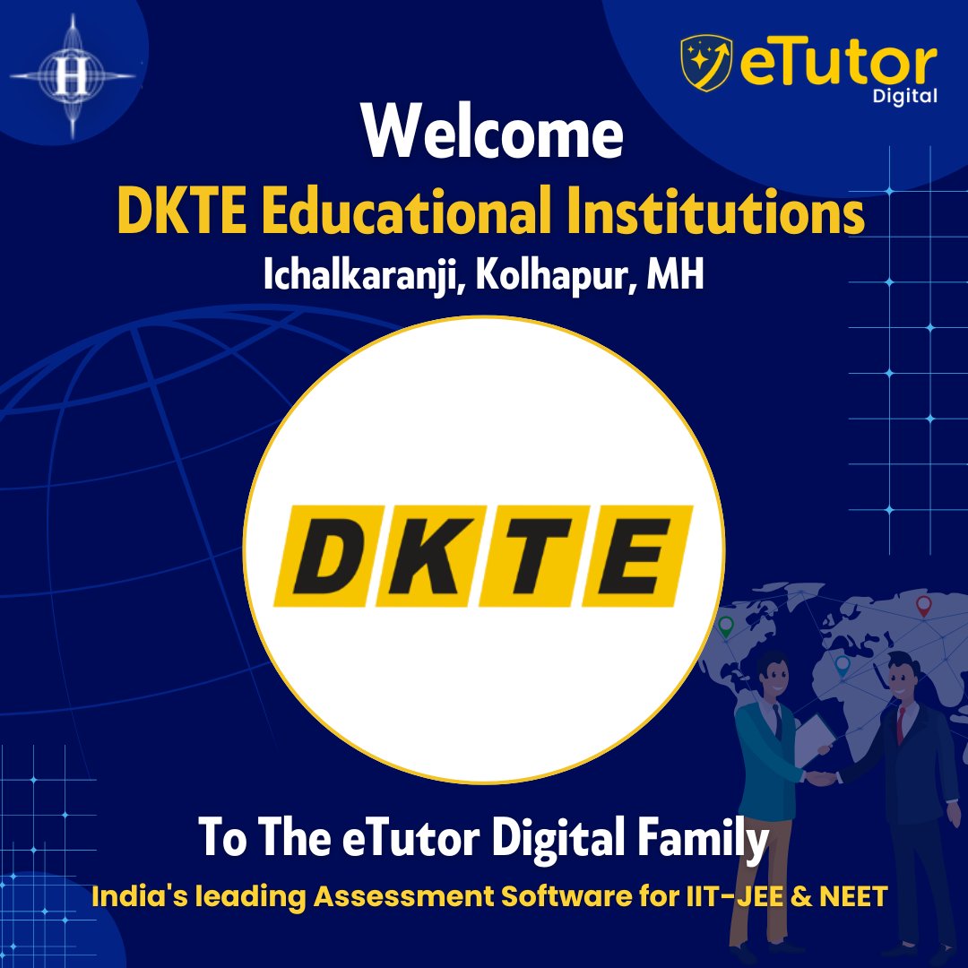 eTutorco's tweet photo. A new partnership begins!
Welcome DKTE Educational Institutions, Ichalkaranji, Kolhapur, Maharashtra to the eTutor Digital family.
Together, we're enabling smarter IIT-JEE & NEET assessments with technology-driven solutions
Visit: https://t.co/K93YwJIUeI
#eTutor #IITJEE #NEET https://t.co/vZEJUz0rGf