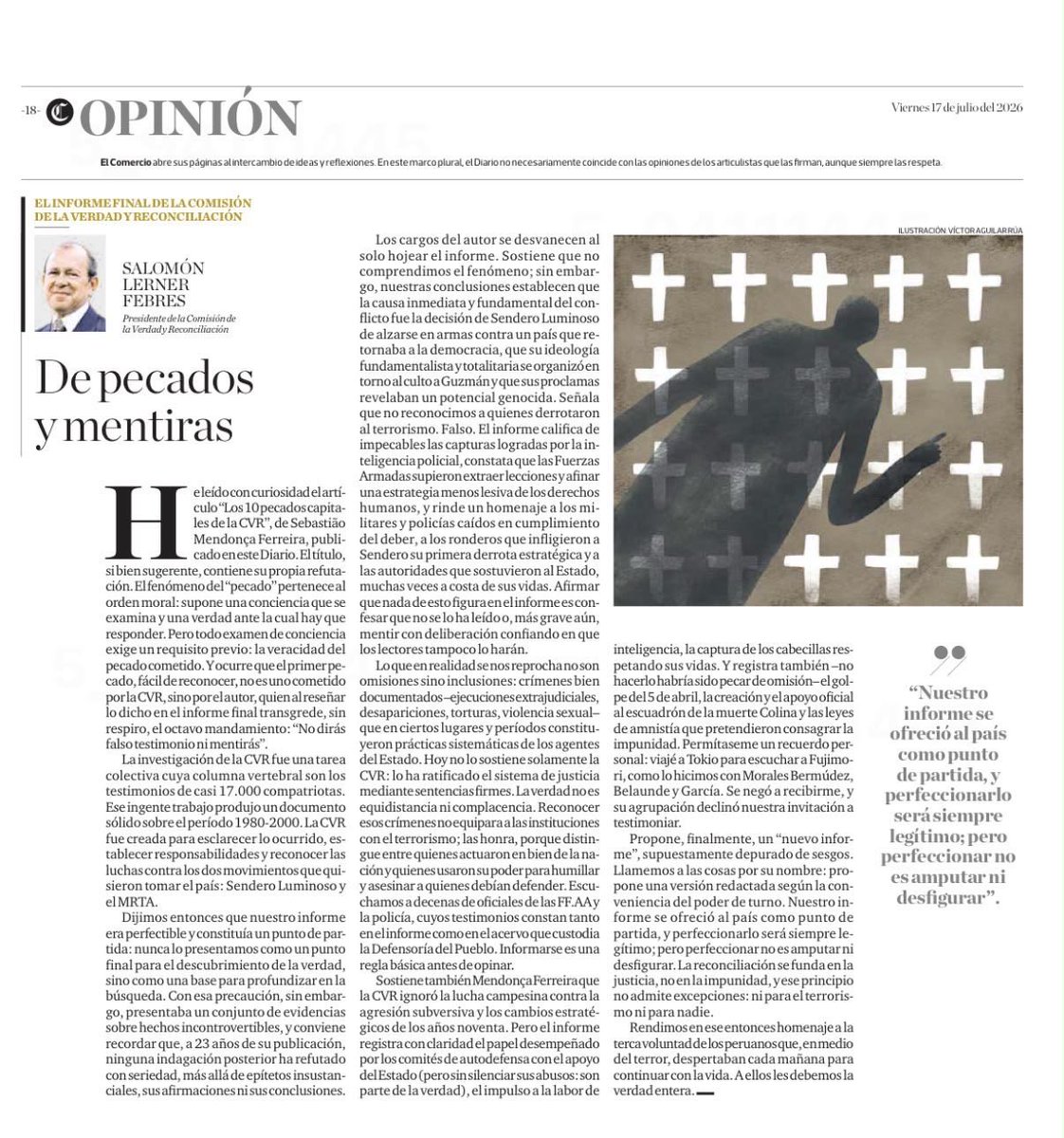 JulissaMantill6's tweet photo. Más allá de la solidez y claridad de la argumentación de Salomón Lerner sobre el Informe de la CVR, su manejo del lenguaje es un lujo. Comparen este texto con el otro: en el fondo pero también en la forma hay un abismo. Y si no logran ver la diferencia, en serio, preocúpense. https://t.co/M8uVnp8PXp