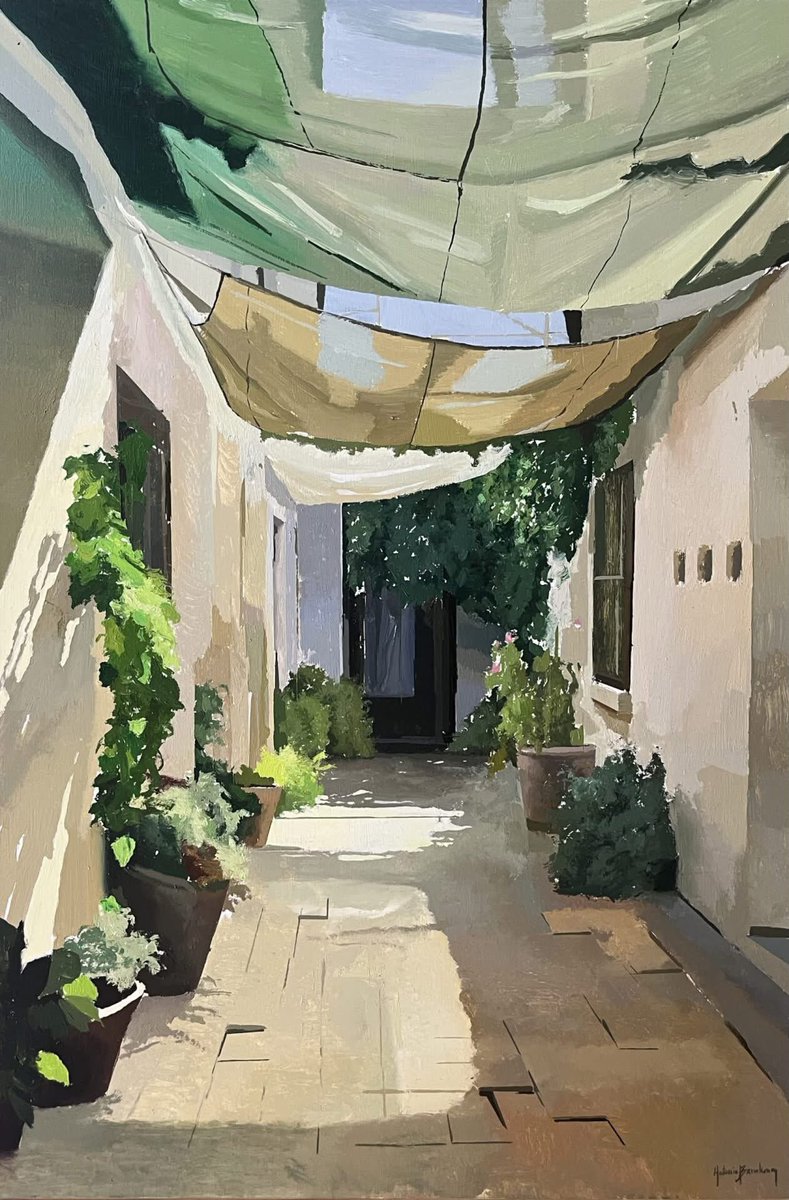 olgatuleninova's tweet photo. Antonio Barahona (Spain b. 1984)
The Awnings III  (2026)  
oil on wood  90 x 60 cm https://t.co/SAVyGELumN
