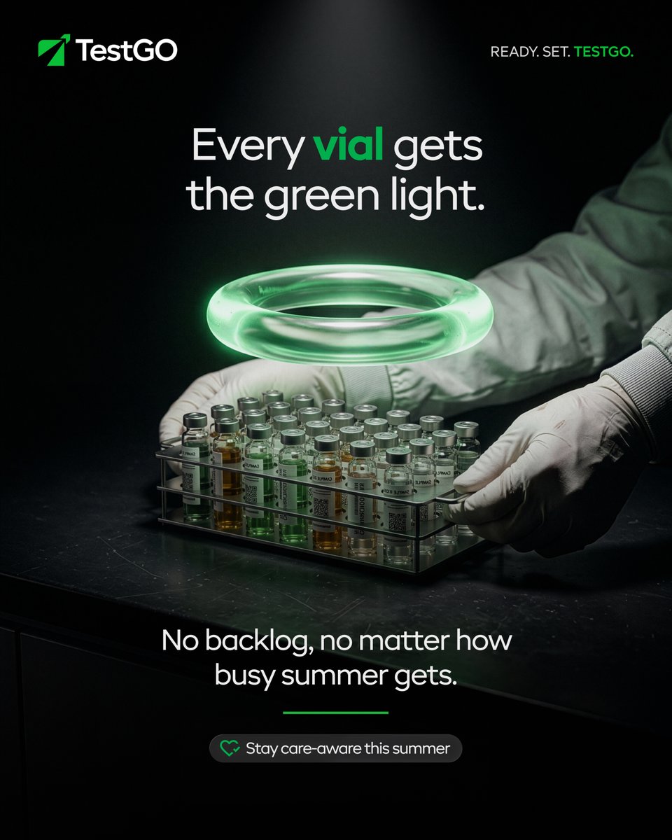 TestGo_Official's tweet photo. Summer spikes testing volumes. Diagnostics can't slow down.

At TestGO, lab automation, AI-assisted reporting, and lean workflows keep every specimen moving. Quality and turnaround stay intact.

Care can't wait. Neither can diagnostics.
📞 (913) 435-3535

#ReadySetTestGO #TestGO https://t.co/qiJ7CjdhqD