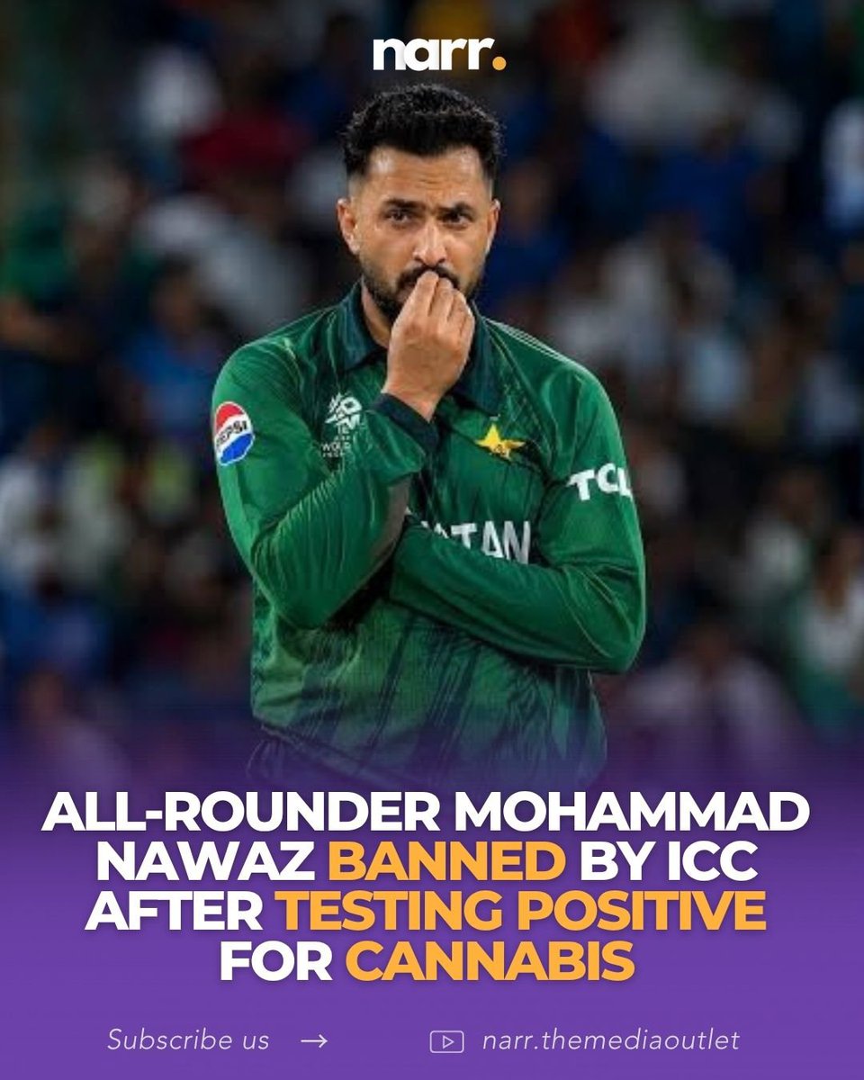 Narr_TMO's tweet photo. Pakistan all-rounder Mohammad Nawaz has been sanctioned by the ICC after testing positive for a cannabis-related substance during the 2026 T20 World Cup. https://t.co/vZkcypD4p9