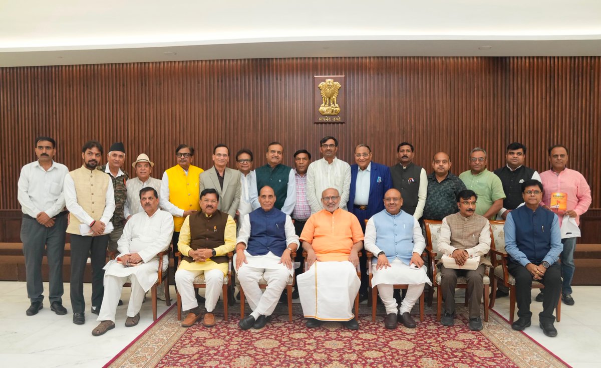 VPIndia's tweet photo. Vice President Shri C. P. Radhakrishnan today released the book 'RSS @ 100: A Century of Service, Unity & Sacrifice', authored by Shri Shyam Jaju and Shri Anupam Trivedi, at Uprashtrapati Bhavan.

The event was attended by Union Raksha Mantri Shri Rajnath Singh, Delhi Assembly Speaker Shri Vijender Gupta, IGNCA President Shri Ram Bahadur Rai, RSS Prant Sanghchalak Shri Pawan Jindal and other distinguished guests.

@rajnathsingh