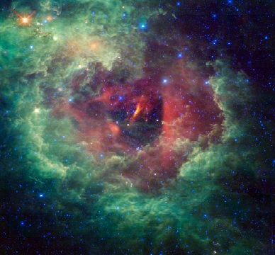 LillyAstronomy's tweet photo. 💫  𝗢𝗡𝗘 𝗢𝗕𝗝𝗘𝗖𝗧, 𝗢𝗧𝗛𝗘𝗥 𝗟𝗜𝗚𝗛𝗧𝗪𝗔𝗩𝗘

- LEFT we see the Rosette Nebula in visible light. Bright clouds of ionized hydrogen surround the young star cluster NGC 2244. The radiation from these young stars causes the gas to glow, giving the nebula its distinctive flower-like appearance.

- RIGHT we see the same object in infrared light. This wavelength penetrates the clouds of cosmic dust and reveals numerous young stars that remain hidden in visible light. It also highlights intricate dust structures spread throughout the nebula.