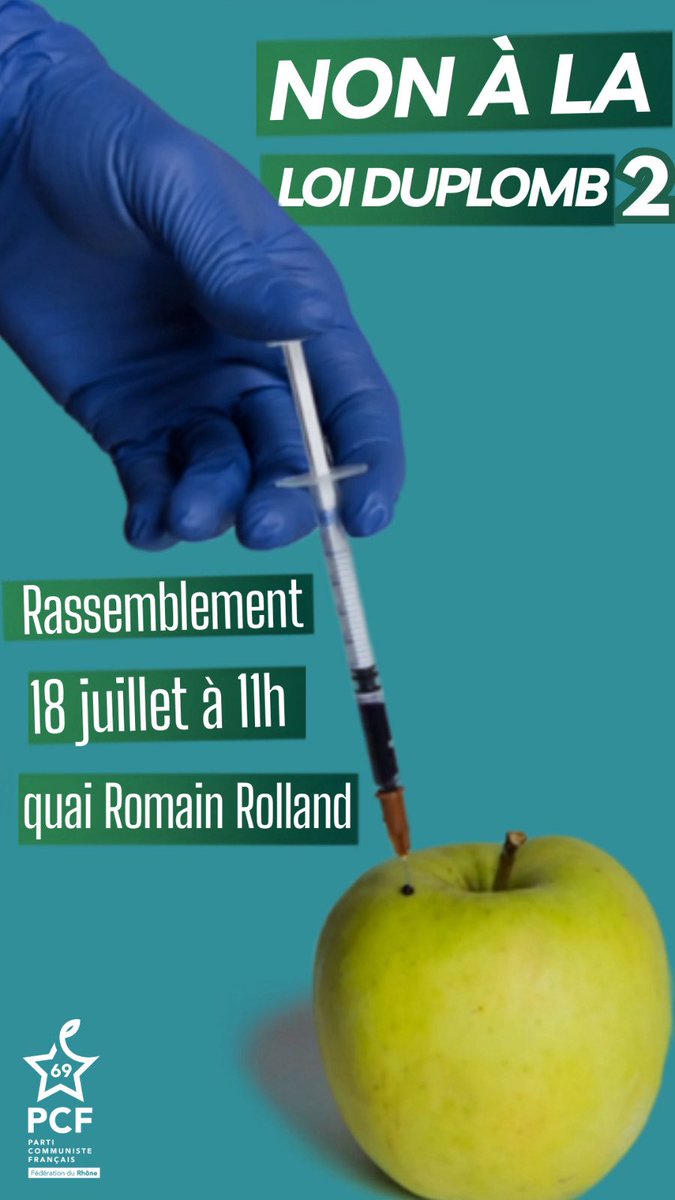 PCFRhone69's tweet photo. 📍RDV demain 11 h quai Romain Rolland #Lyon Avec la loi Duplomb2 le gvt tourne une nouvelle fois le dos aux agriculteur•trices à la santé publique et à l’écologie en cédant face aux lobbys agro -industriels !
Ils persistent et signent en nous méprisant ! 
Mobilisons-nous ✊ https://t.co/BolQ0Z0HnU