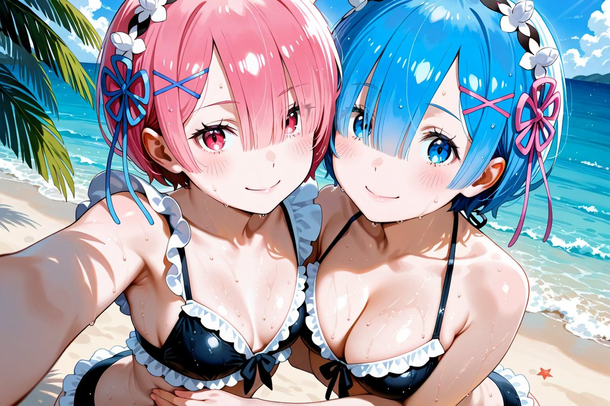 saiasuai's tweet photo. SFW illustration  #AIイラスト #ラム #レム #リゼロ #rezero #水着 https://t.co/wSEAX3Lhqv