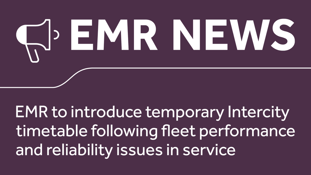 EastMidRailway's tweet photo. EMR has announced a temporary reduced Intercity timetable from Monday, July 20. The decision follows service reliability issues with Hitachi Rail’s new Class 810 fleet and their maintenance of EMR’s existing Class 222 fleet. Read more 👇
https://t.co/GjMDSrv1xv https://t.co/hgSKBxHI3S