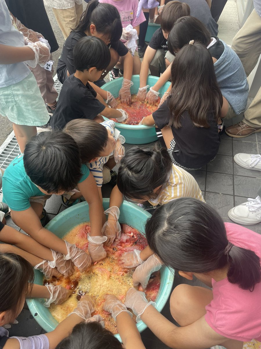 rika_oouchi's tweet photo. 子ども達が紅花に興味を持ってくれることは本当に嬉しい。

今日は母校山形市立出羽小学校の6年生が紅餅づくりに挑戦しました。
可愛い紅餅でしたが、立派な紅餅でしたよ。

先日は山辺小学校の子ども達が紅花染めを体験。
綺麗な紅の色に歓声が上がりました。

嬉しいなぁ。
このような取り組みがきっと功を奏して、山形県の紅花が後世に繋がっていくことを切に願っています。

いずれも学校や学童の先生はじめ、周りの大人のご理解と熱意、ご指導あってこそ。
心から感謝しています。