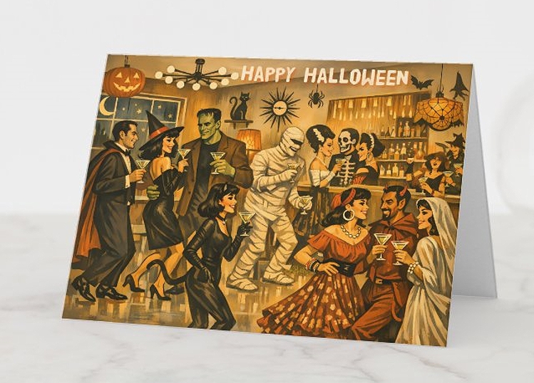 LeeHillerDesign's tweet photo. 🍸🧛‍♂️🧹🧌🍸🐈‍⬛🎃🦇🍸
#MidCentury #Retro 50s Halloween #Martini Party #greetingcards
Item: https://t.co/mJQEoWJ9Ff

#Halloween #Halloween2026 #HalloweenParty #vampire #witch #FrankensteinsMonster #mummy #devil #blackcat

Retro 50s Halloween Collection: https://t.co/bhRxPDyFSi https://t.co/10otKswqsq