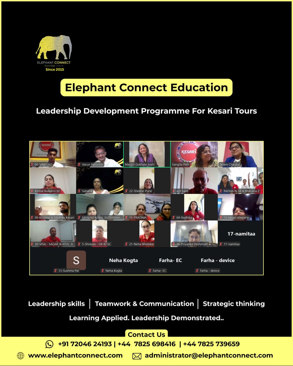 ElephantConnect's tweet photo. Proud to mark the successful completion of the Leadership Development Programme for the Kesari Tours team. Participants presented their learnings and leadership insights to the Kesari Tours Board of Directors.

Get in touch: +44 7825 739659 

#Leadership #Kesaritours https://t.co/WHDFJ9E42L