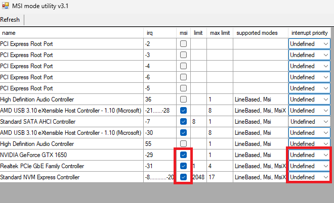 faithwtw's tweet photo. Make sure to enable MSI Mode on your GPU, NIC, and NVMe.

Windows defaults to line based interrupts, causing conflicts with other hardware. Enabling MSI gives your GPU a dedicated "priority lane", which is a reliable way to fix micro stutters.

(Tool in discord) https://t.co/KVVr54SxGj