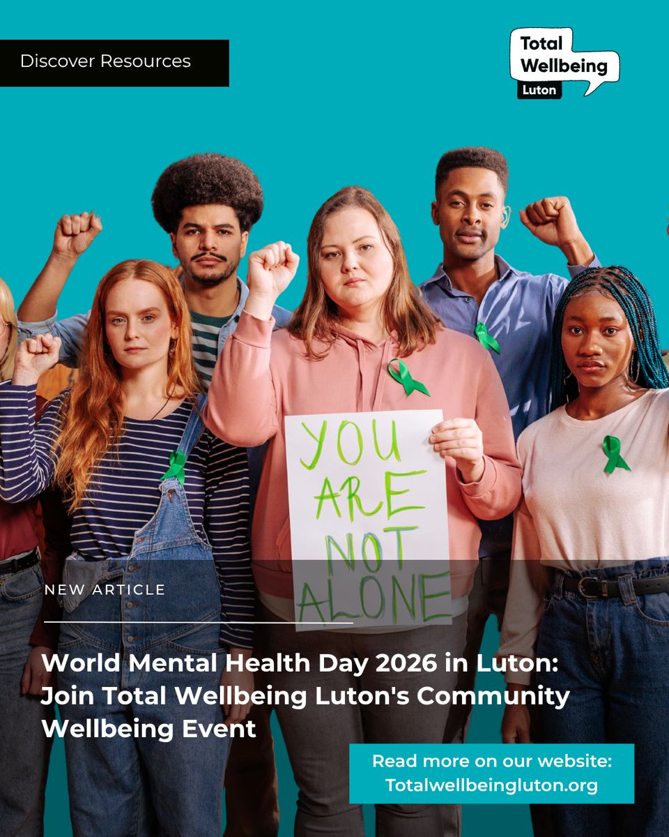 LutonTotal's tweet photo. Don't miss our World Mental Health Day Event.
Find out how to register, what to expect, and what the day is all about.

🔗 Read the full article here - https://t.co/jExXONpA30 

#WorldMentalHealthDay #TotalWellbeingLuton #MentalHealth #Luton  #WellbeingSupport #YouAreNotAlone https://t.co/TPoFdpHjAe
