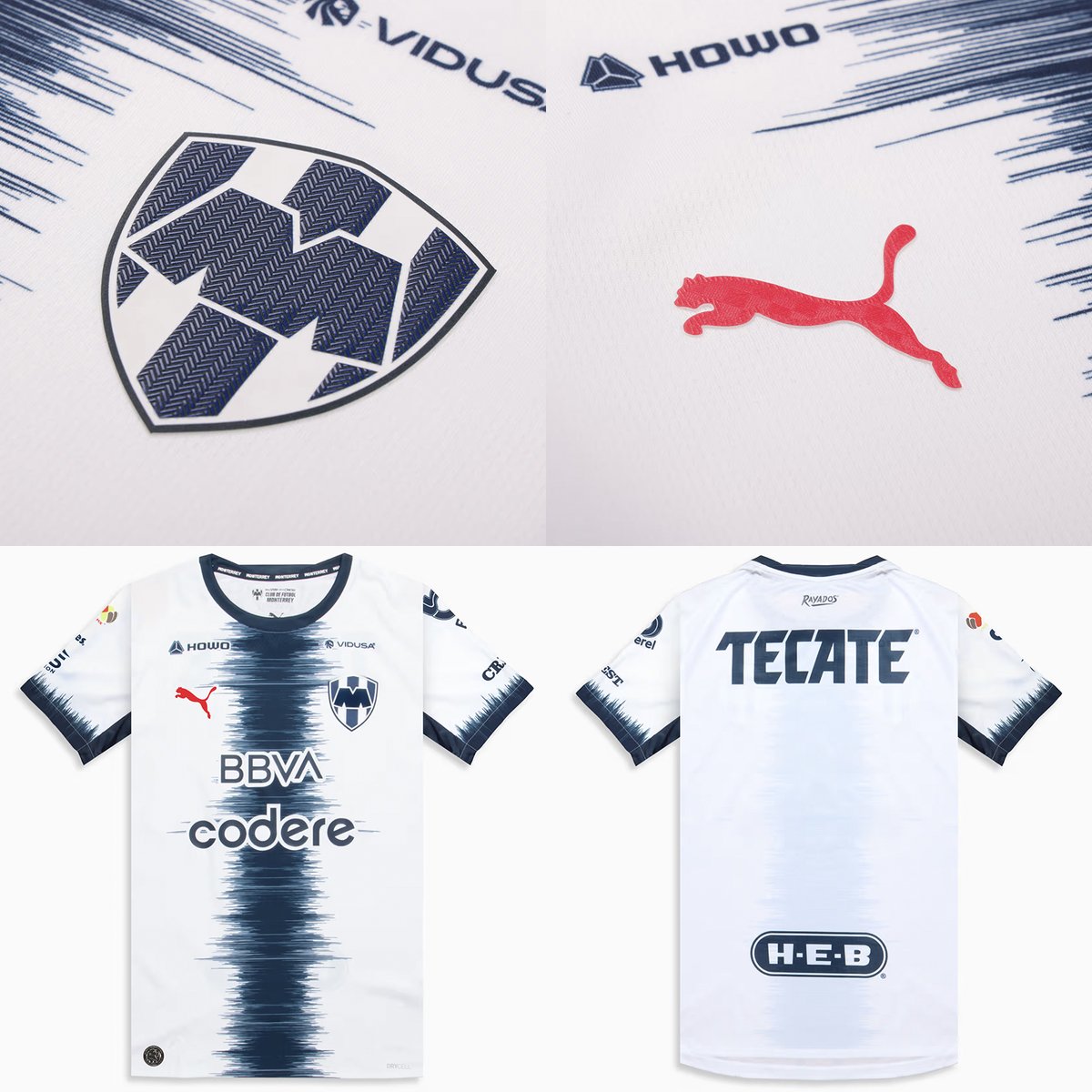EleteTSC's tweet photo. 🇲🇽⚪️🔵 @Rayados de Monterrey presentó su camiseta suplente @PUMAmexico 2026/27.

Es blanca con un gráfico vertical de onda de sonido, representando a la hinchada. Vivos azul marino y logos de PUMA en rojo. La versión de @Rayadas es similar, con colores más claros. https://t.co/EuzCC1t3aM