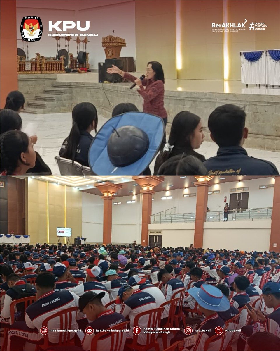 KPUBangli's tweet photo. 🎓🗳️ Belajar demokrasi hari ini, menentukan masa depan esok hari!

#TemanPemilih, KPU Kabupaten Bangli kembali hadir dalam kegiatan MPLS di SMK Negeri 4 Bangli, Jumat 17 Juli 2026, melalui Sosialisasi Pendidikan Pemilih Pemula. https://t.co/6rTCG1Bs6u
