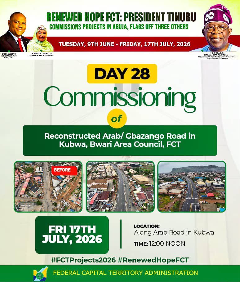 HaulatBasir's tweet photo. The commissioning of this road reflects ongoing investment in creating a modern and connected capital city. #FCTProjectsCommissioning https://t.co/hHkjMyrKNZ