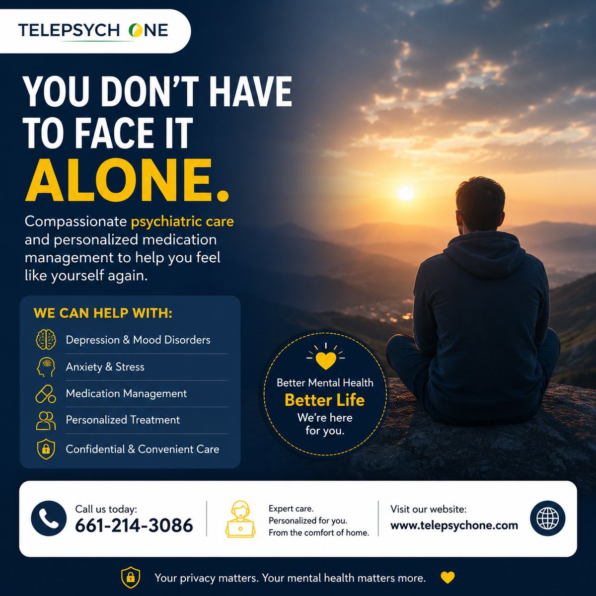 TelepsychOne's tweet photo. We treat depression, anxiety, ADHD, PTSD, bipolar disorder, OCD &amp; more.

Bilingual services available in English, Spanish &amp; Thai.
Most major insurance accepted.
Same-week appointments often available.

Free Consultation Pre Screening Questionnaire : https://t.co/186xX9qWoF https://t.co/0be5MQxq4d