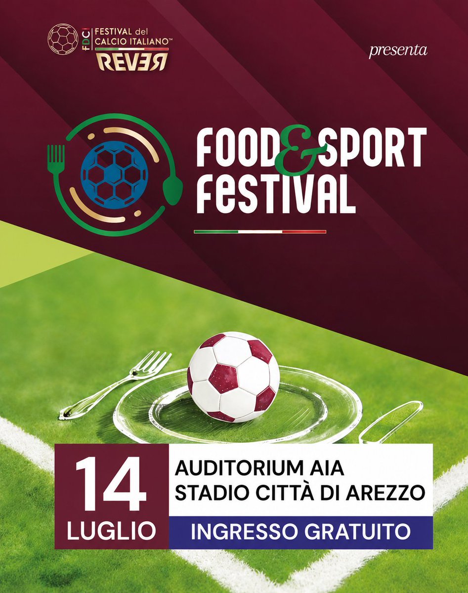 FestivalCalcio's tweet photo. Il Festival del Calcio Italiano e Rever presentano il secondo appuntamento della stagione: FOOD e SPORT FESTIVAL

📅 14 Luglio
📍 Auditorium AIA – Stadio Città di Arezzo
🎟️ Ingresso gratuito

Scopri il programma su IG: https://t.co/asHNVEYXyK https://t.co/usTakSeUe0