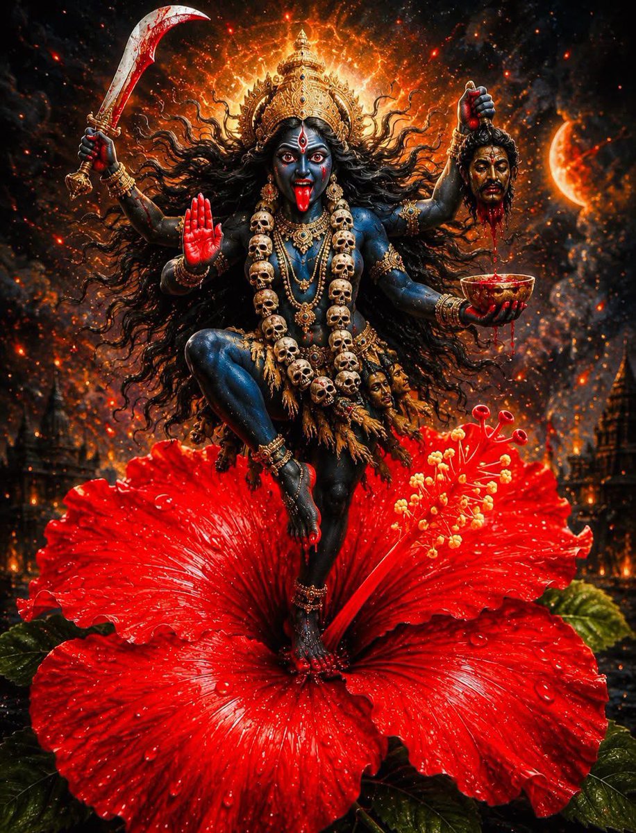 arun1935arun's tweet photo. माँ काली की पूजा अक्सर चमकीले लाल गुड़हल (जाबा) फूल से की जाती है, जो एक पवित्र भेंट है जो जीवन शक्ति, भक्ति, दिव्य ऊर्जा और अहंकार के विनाश का प्रतीक है। एक शानदार लाल गुड़हल पर नाचती हुई माँ काली की तस्वीर भक्त के दिल में सबसे बड़ी शक्ति के खिलने को दिखाती है, जहाँ लाल पंखुड़ियाँ साहस, त्याग और आध्यात्मिक चेतना के जागरण का प्रतीक हैं। उनका कॉस्मिक डांस बनाने, बचाने और खत्म होने की हमेशा रहने वाली लय है, जो साधकों को याद दिलाता है कि हर अंत एक नई शुरुआत को जन्म देता है। माना जाता है कि काली को प्रिय गुड़हल, भक्त की गंदगी को सोख लेता है और पक्के विश्वास के साथ चढ़ाने पर उन्हें दिव्य कृपा में बदल देता है। पवित्र लाल गुड़हल के ऊपर नाचती ���ुई माँ काली का ध्यान करने से निडरता, अंदरूनी बदलाव, बुरी ताकतों से सुरक्षा और यह एहसास होता है कि उनके अद्भुत रूप के नीचे दिव्य माँ का बेहिसाब प्यार है, जो हर आत्मा को मुक्ति और आखिरी सच्चाई की ओर ले जाती है।

 जय माँ आदिशक्ति महाकाली 🚩🙏🏼