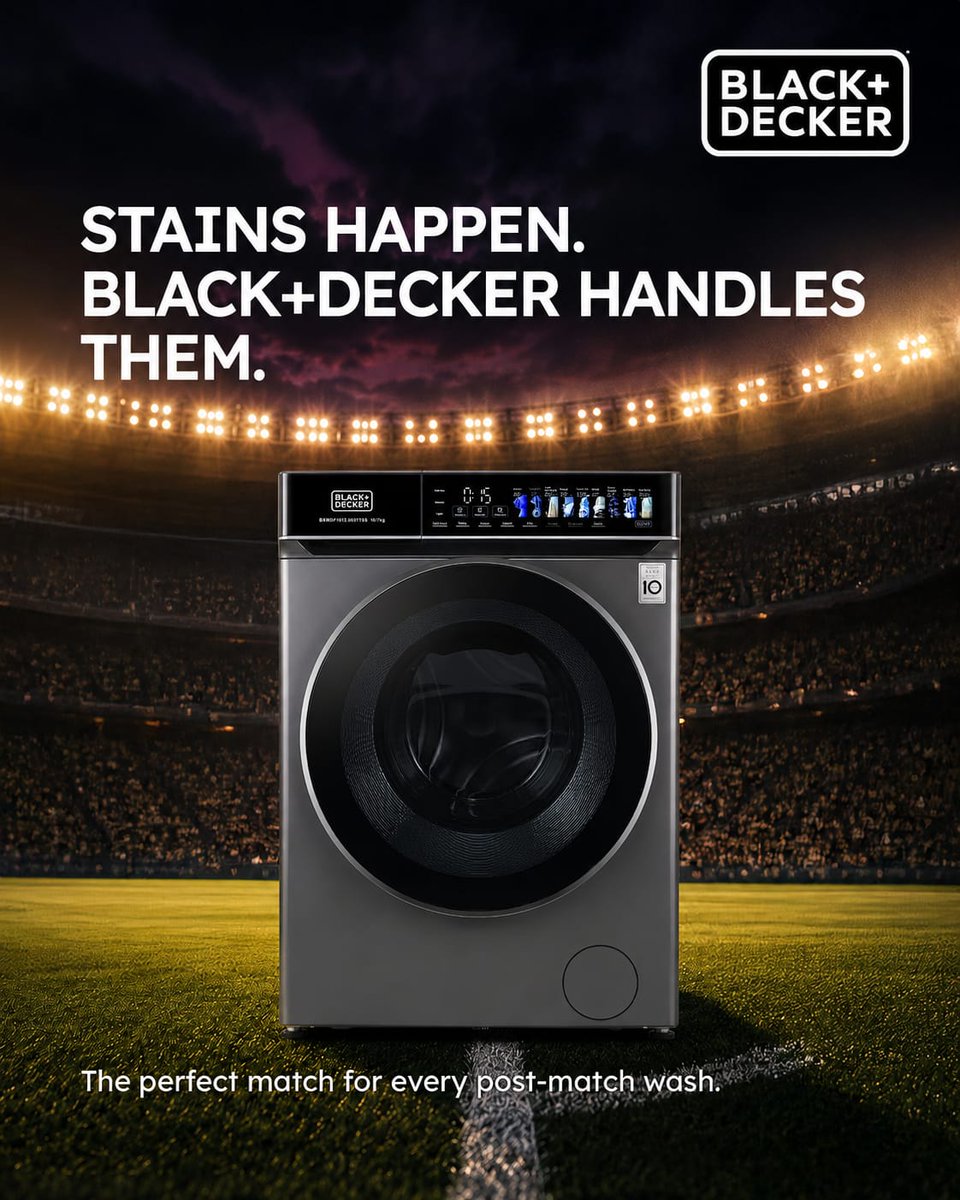bdappliances_me's tweet photo. ⚽ You score the goals.
We'll handle the stains. 😉
BLACK+DECKER Washing Machines keep every jersey match-ready.

🖤 Easy By Design.

#BLACKANDDECKER #GameOn #LaundryDay #EasyByDesign https://t.co/86feDV9HXr