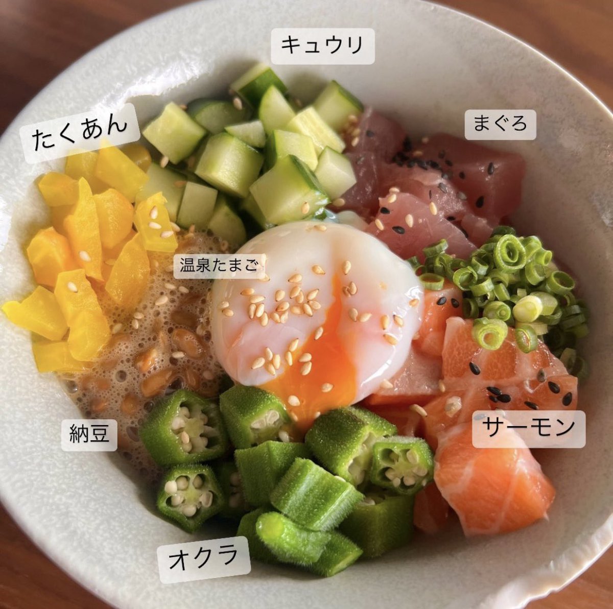 chocoha25's tweet photo. 何食べるか困ったらこれ作って食べてる海鮮ネバネバ丼。冷蔵庫に余ってるもの大体乗せれてアレンジの幅めちゃくちゃ広いしガチ美味いです https://t.co/2nqhmWfIuV