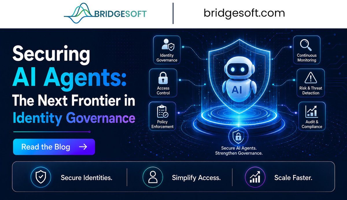 bridgesoft_com's tweet photo. AI agents are reshaping enterprise operations—but are they governed securely?

Unmanaged #AIidentities can increase security, compliance, and access risks. Learn how Identity Governance helps secure #AIagents at scale.

Read more: https://t.co/ooq297v8pI

#Bridgesoft #IAM #AI https://t.co/kglH5WiY5O
