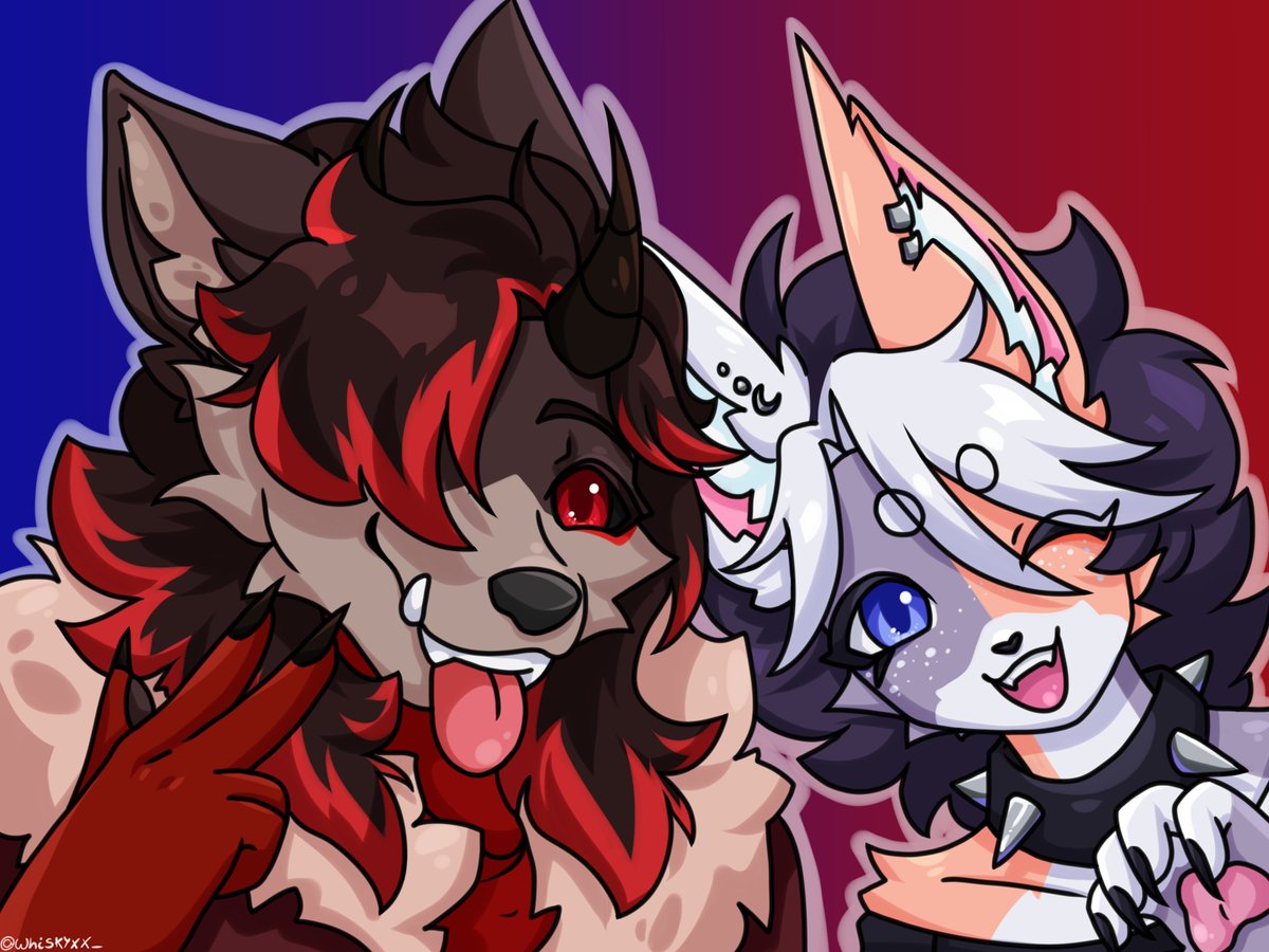 WhiskyXx_'s tweet photo. Woof! Meow! Nós dois 😼
Icon + Personagem adicional + Pintura simples - Comissão para @FellpusBCarmim https://t.co/TCBIoSFHs9
