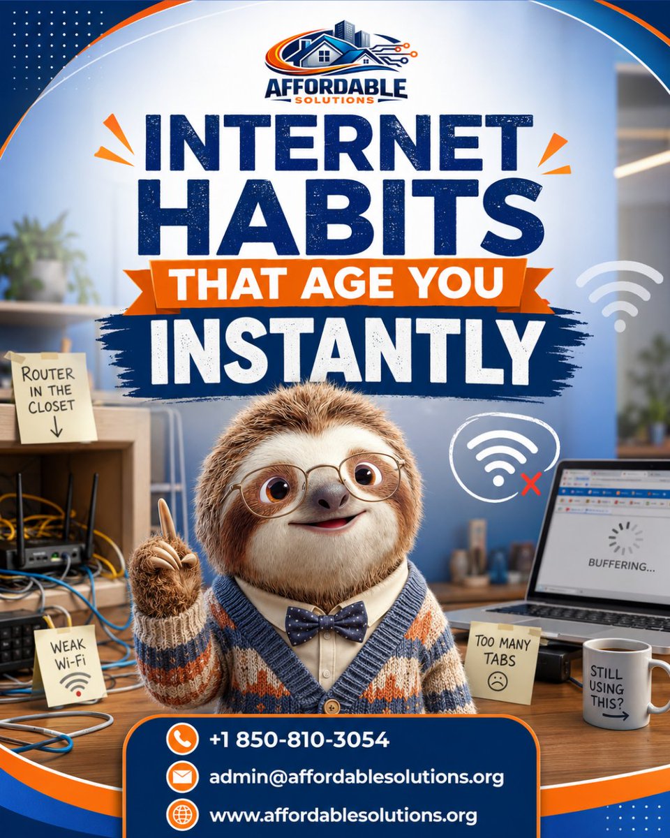 Affordable43652's tweet photo. Your Wi-Fi habits matter.

Call: (850) 660-7494
Visit: https://t.co/LZotzNAqAF
Email us at: admin@affordablesolutions.org

#AffordableSolutions #FiberInternet #FastInternet #ReliableInternet #HomeWiFi #WiFiTips #BetterInternet #InternetProvider #ConnectedHome https://t.co/iU0XcWU1OX