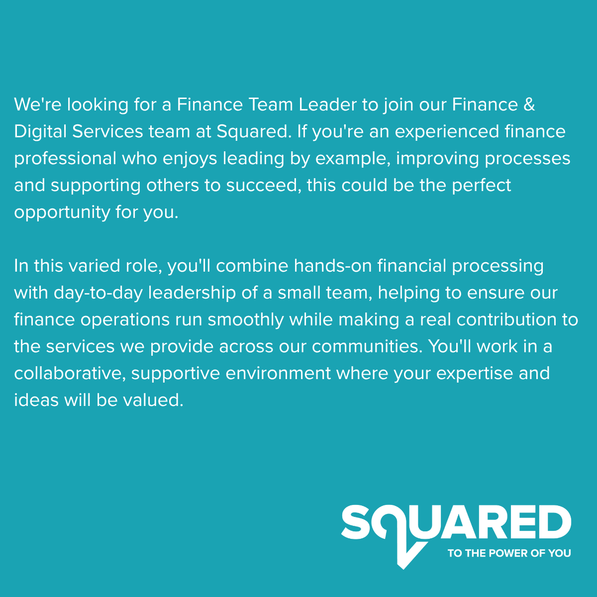 Squaredorg's tweet photo. Fancy joining us as a Finance Team Leader? We're looking for an experienced finance professional to join our team. Find out more here: https://t.co/mgF8UQofYI  #jobs #financejob https://t.co/kDJHO4GZzs
