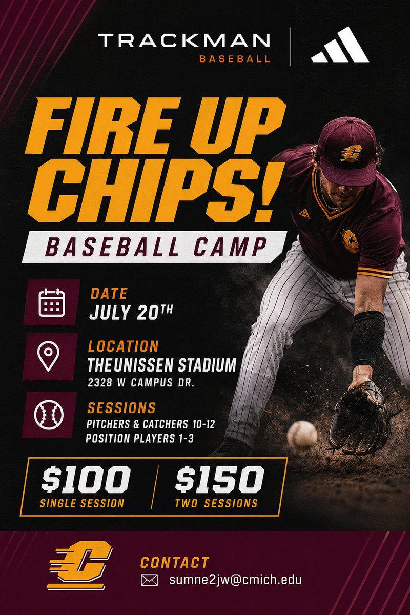 CMUBaseball's tweet photo. Last single day Prospect Camp of the summer! Would love to see you there!

Register today: https://t.co/PeeXaLnguK

#FireUpChips 🔥 ⚾️ https://t.co/Zjxk4p7Rn5
